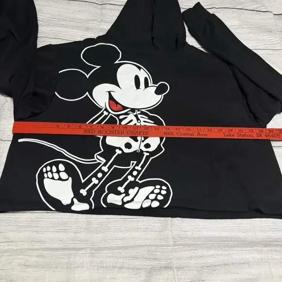 Disney Mickey Mouse Skeleton Juniors Size Large Oversized Cropped Hoodie Glows - Picture 5 of 11